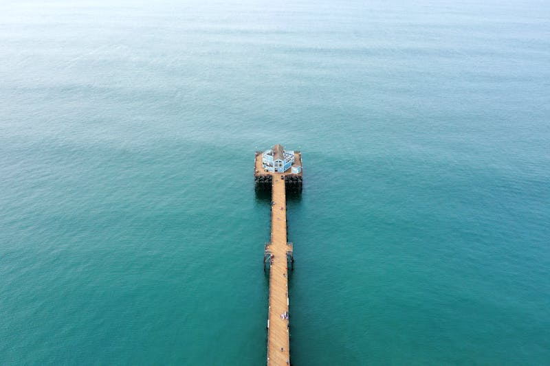 Aerial view of Oceanside Pier stretching into the Pacific